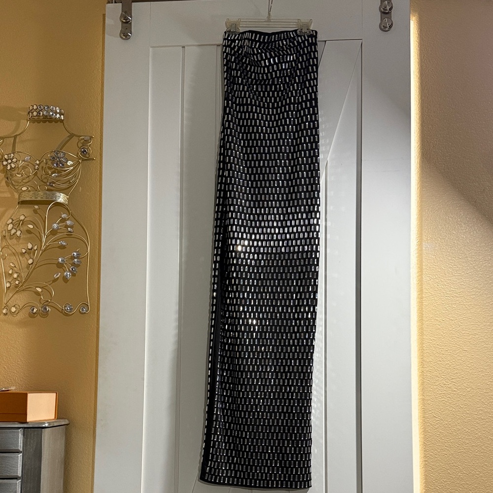 Black Strapless Rhinestone Maxi Dress